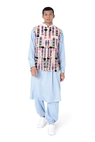 Stone dupion silk bandi and kurta set