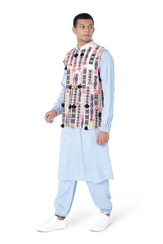 Stone dupion silk bandi and kurta set