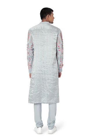 Pale blue chanderi stripe kurta and churidar