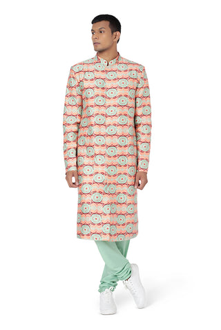 Coral printed sherwani and churidar