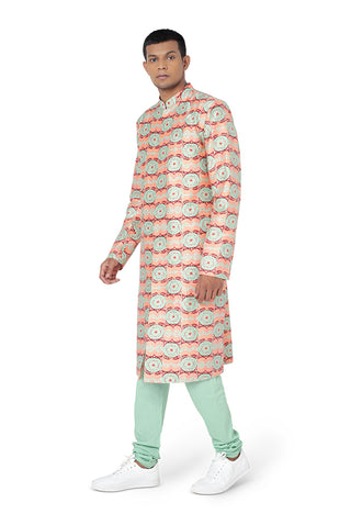 Coral printed sherwani and churidar