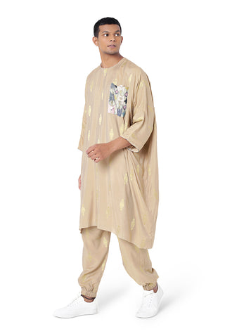 Gold brocade oversized kaftan top and jogger pant