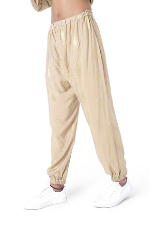 Gold brocade oversized kaftan top and jogger pant