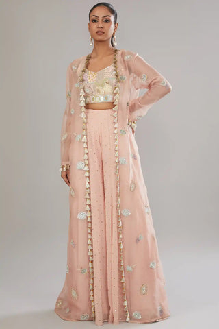 Rose pink embroidered bustier, jacket and sharara