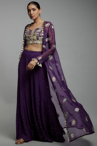 Purple embroidered bustier, jacket and sharara