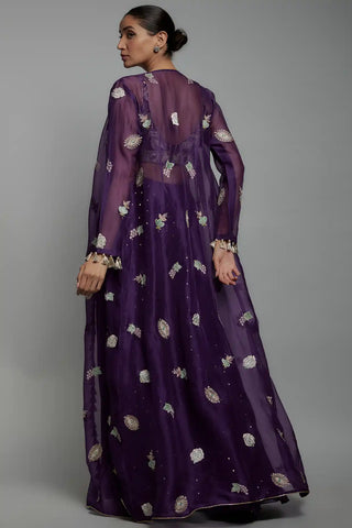 Purple embroidered bustier, jacket and sharara