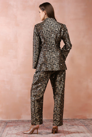 Black brocade blazer, bustier and pant