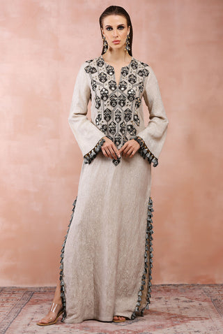 Dull gold embroidered yoke kaftan