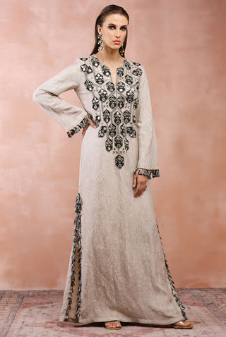 Dull gold embroidered yoke kaftan