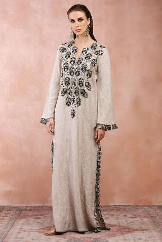 Dull gold embroidered yoke kaftan