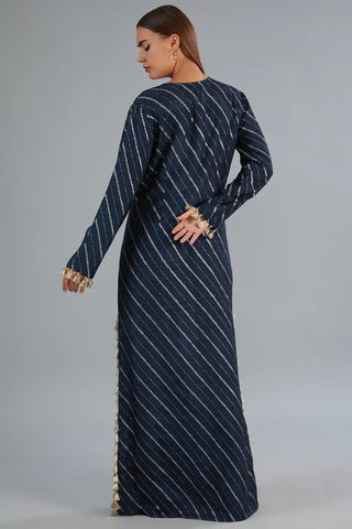 Navy blue dola silk embroidered long kaftan