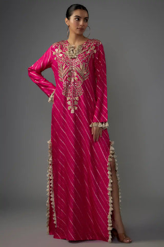 Hot pink embroidered long kaftan