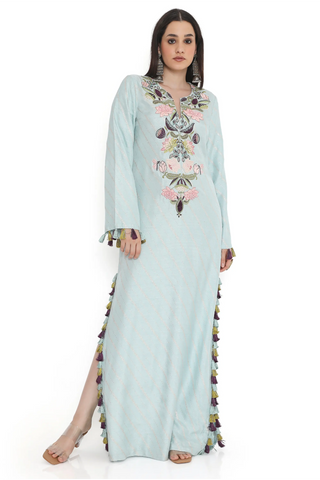 Powder blue embroidered kaftan