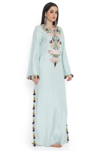 Powder blue embroidered kaftan