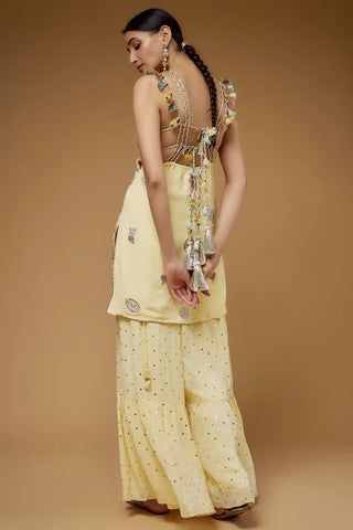 Pale yellow embroidered kurta and sharara set