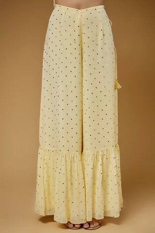 Pale yellow embroidered kurta and sharara set