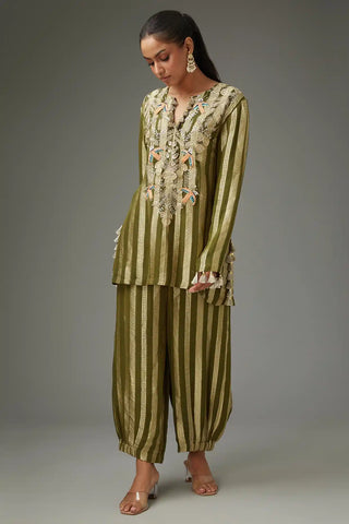 Olive green embroidered kurta and pant