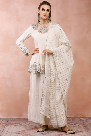 Offwhite embroidered kurta and palazzo set