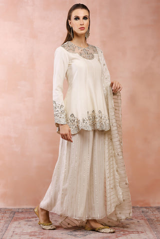 Offwhite embroidered kurta and palazzo set