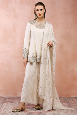 Offwhite embroidered kurta and palazzo set