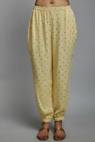 Yellow high low kurta and jogger pant