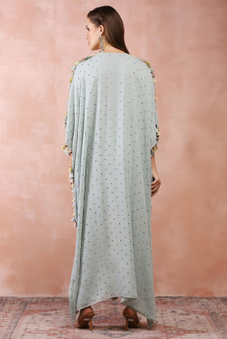 Powder blue embroidered high low kurta and jogger pant