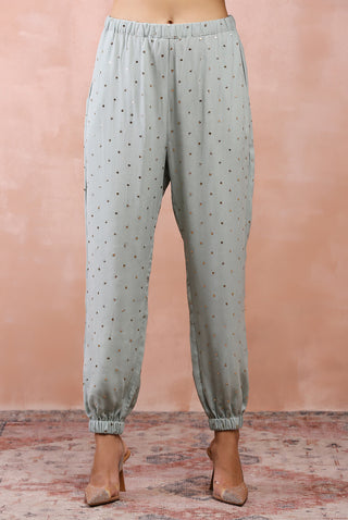 Powder blue embroidered high low kurta and jogger pant