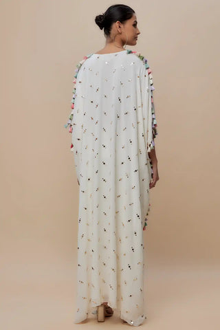 Off-white embroidered high low kaftan and jogger pant