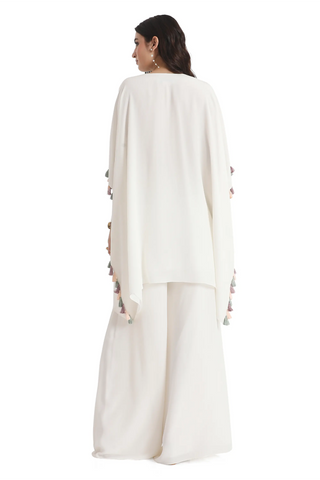 Ivory embroidered crepe kaftan and palazzo