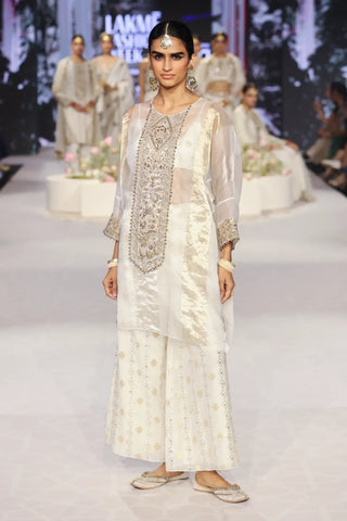 Ivory embroidered tunic with bustier and palazzo