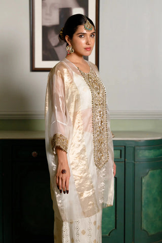 Ivory embroidered tunic with bustier and palazzo