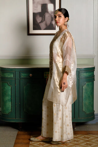 Ivory embroidered tunic with bustier and palazzo