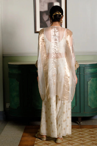 Ivory embroidered tunic with bustier and palazzo