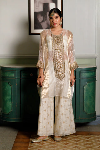 Ivory embroidered tunic with bustier and palazzo