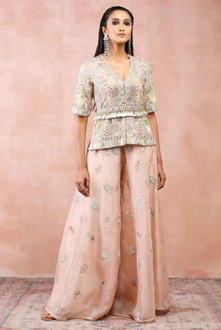 Rose pink embroidered short kurta and sharara set