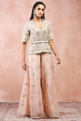 Rose pink embroidered short kurta and sharara set