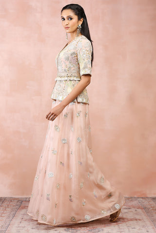 Rose pink embroidered short kurta and sharara set