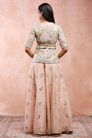 Rose pink embroidered short kurta and sharara set