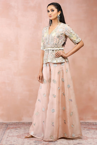 Rose pink embroidered short kurta and sharara set