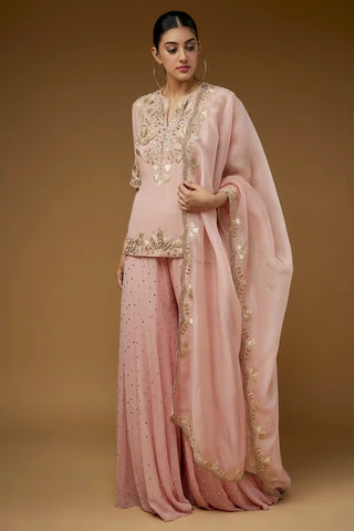 Rose pink embroidered kurta and sharara set