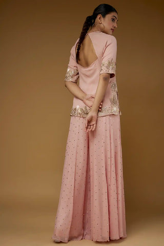 Rose pink embroidered kurta and sharara set