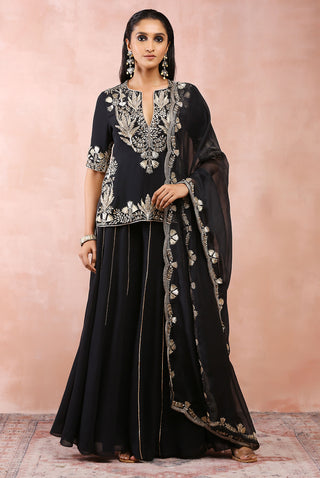 Black bagh embroidered kurta and sharara set