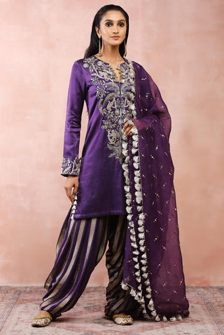 Purple embroidered kurta and salwar set