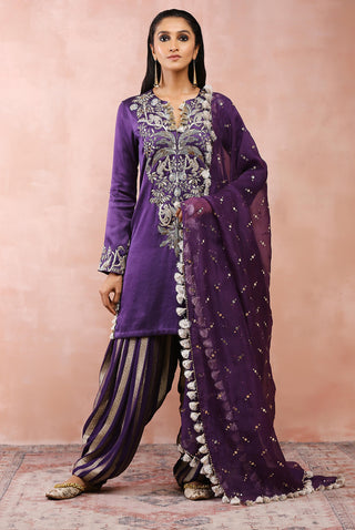 Purple embroidered kurta and salwar set