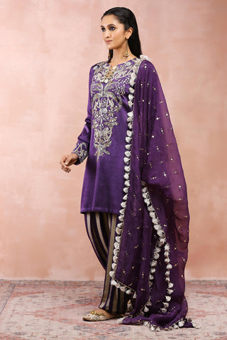 Purple embroidered kurta and salwar set