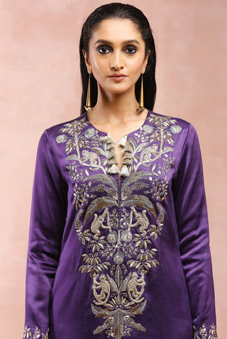 Purple embroidered kurta and salwar set