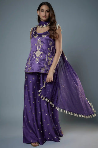 Purple embroidered kurta and sharara set