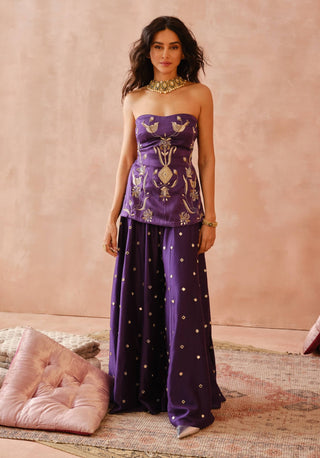 Purple embroidered kurta and sharara set