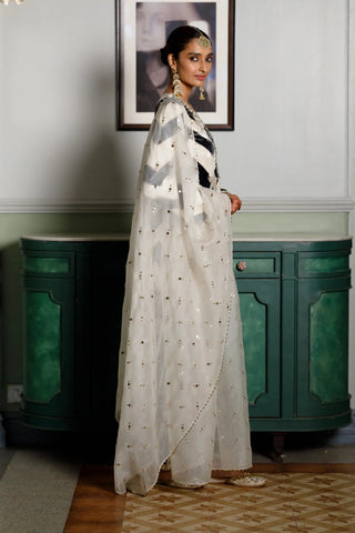 Black & White embroidered kurta and patiala salwar with dupatta