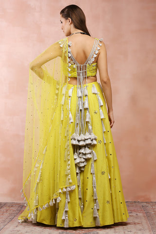 Yellow embroidered tasselled lehenga set